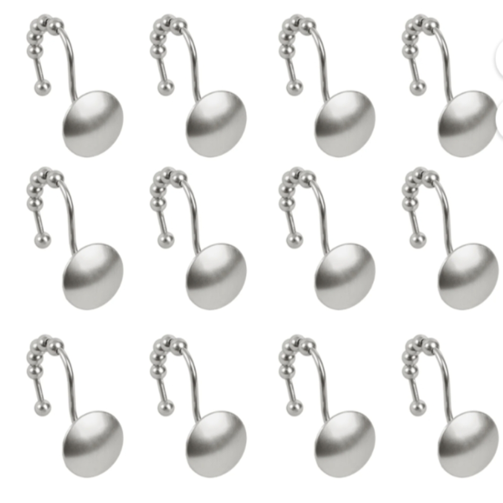 NWOT Metal Shower Hooks Easy Glide Rust Proof Brushed Nickel Set of 12